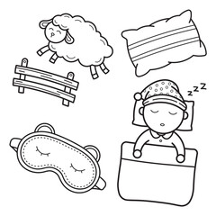 Hand drawn Sleeping Vector Bundle – Goat Jumping Fence, Boy Sleeping, Pillow, Sleep Mask