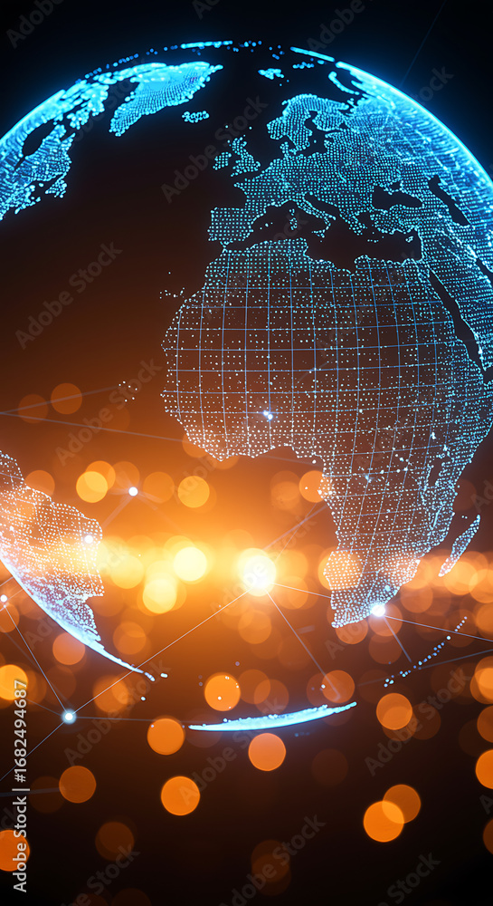 Aufkleber abstract illustration of the earth with digital data and network connections symbolizing global comm