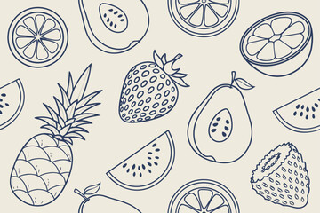 Hand Drawn Fruit Pattern With Pineapple Strawberry And Orange