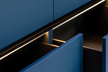 LED profile. Drawer divider. Minimal kitchen