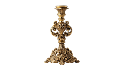 Ornate gold candle holder, intricate carvings
