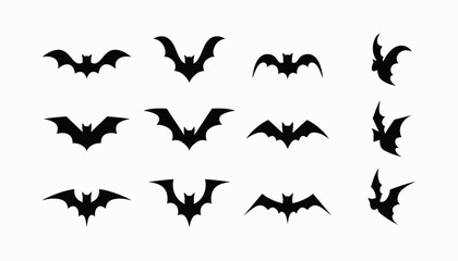 Set of silhouette black bat on white background symbol for halloween day. vector illustration