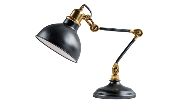 Black desk lamp with brass accents