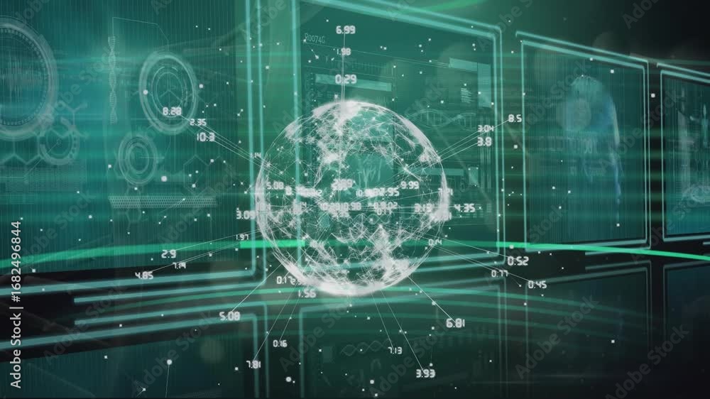 Poster animation of globe over data processing