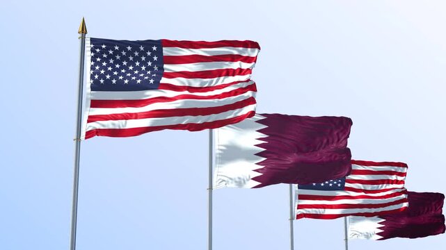 A Row Of United States And Qatar Flag