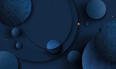 A sophisticated arrangement of layered circles and spheres in a deep navy blue color scheme creates a visually engaging design.