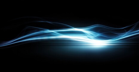 A striking image showcasing dynamic, flowing lines of light-blue energy against a deep black backdrop, creating a sense of ethereal movement.