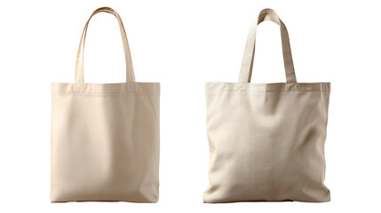 Two identical off-white canvas tote bags, side-by-side, featuring handles