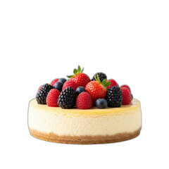 Delicious Berry Cheesecake with Fresh Strawberries, Raspberries, Blueberries, and Blackberries on an Isolated Background. Background PNG Transparent