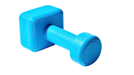 A vibrant, square-ended, light-blue dumbbell