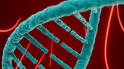 Abstract 3D DNA Strand with Blue Helix against Red Background - Powered by Adobe