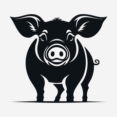 Naklejka premium Pig Animal Vector Logo in Black and White, Minimalist and Simple Design, Perfect for Wildlife Branding, Nature Illustration, and Unique Animal Identity 
