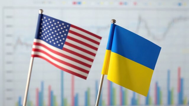 Data visualization with US and Ukraine flag graphics — illustrating statistical and geopolitical insights