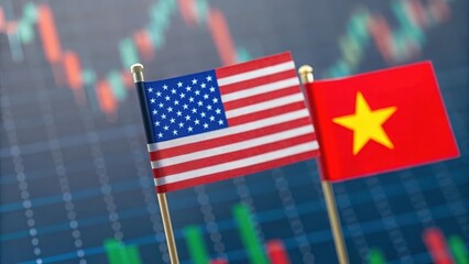 US and Vietnam flags overlaid on digital graph — illustrating economic and trade data concept