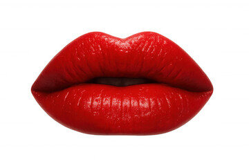 Slightly opened shiny red lips on a transparent background, perfect for beauty and makeup projects