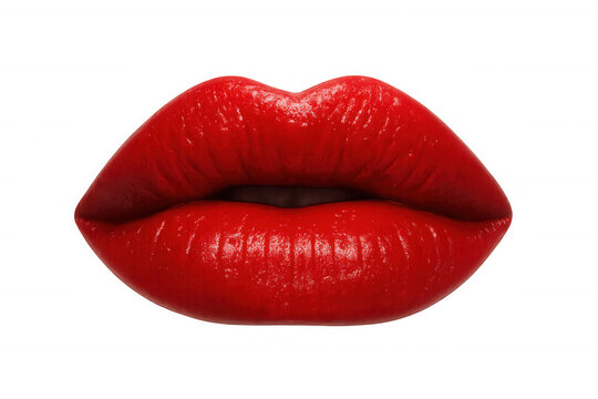 Slightly opened shiny red lips on a transparent background, perfect for beauty and makeup projects
