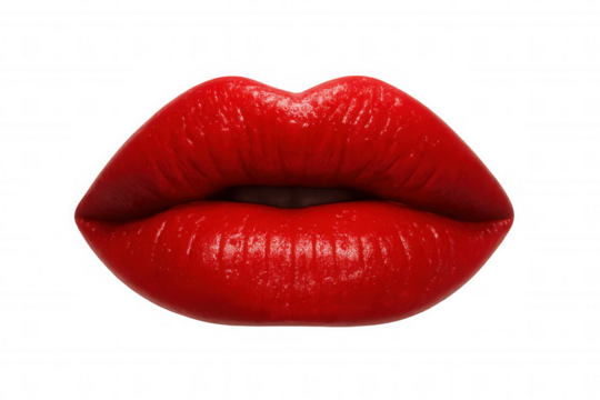 Slightly opened shiny red lips on a transparent background, perfect for beauty and makeup projects - Powered by Adobe