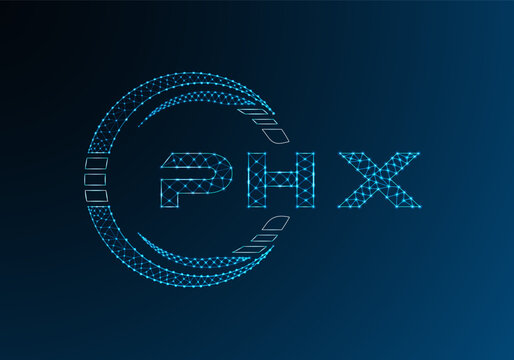 PHX low poly letter logo vector design. PHX lower poly logo design. Low poly logo.