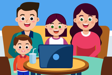 Happy Family with Laptop Illustration