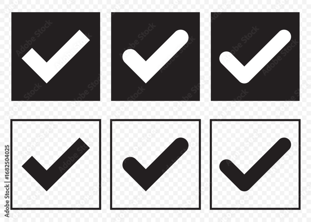 Poster black approval and verification icons – eps vector collection on transparent background. eps 10.