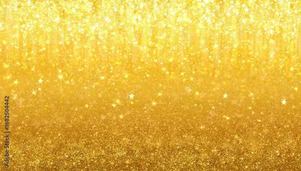 Poster a brilliant golden background displays shimmering stars and a gradient of light, creating a festive 