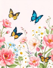Fototapeta premium Delicate floral print with butterflies