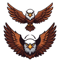 Fototapeta premium A powerful set of flat 2D vector eagle mascot animal illustrations, showcasing majestic raptors with various expressions, isolated on a pristine white background.
