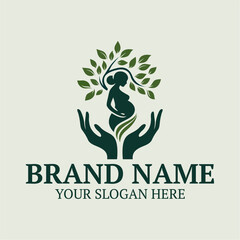 Fototapeta premium Pregnancy Care Logo Design with Mother, Hands, and Tree Symbol