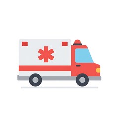 Side view of a red and white ambulance.