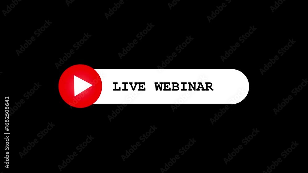 Aufkleber animated red play icon live webinar button online event broadcast presentation 4k uhd motion graphic