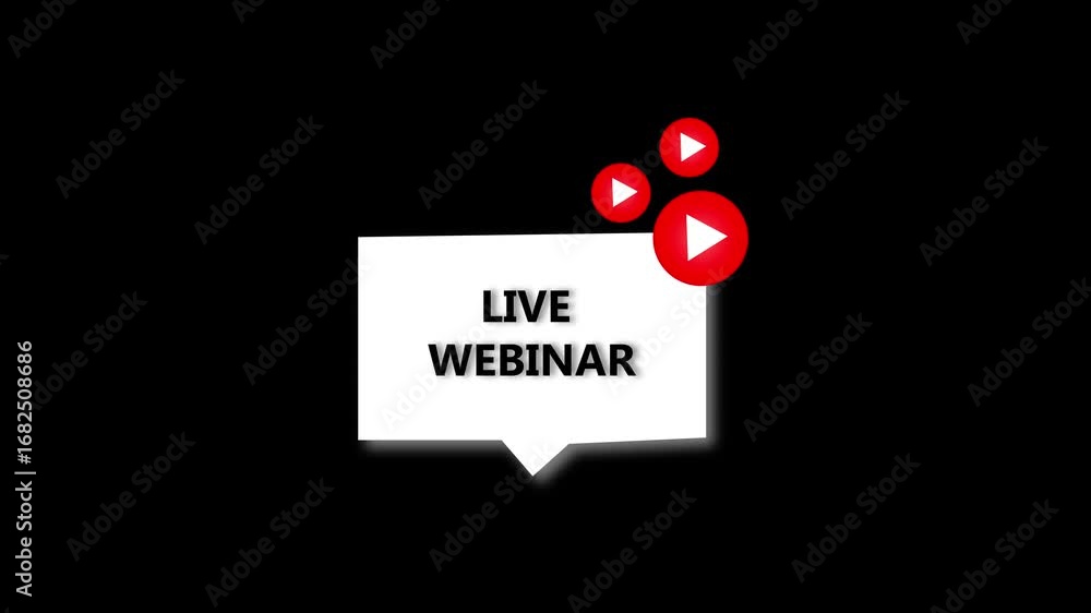 Aufkleber animated red play button live webinar announcement motion graphics online seminar broadcast 4k uhd. 