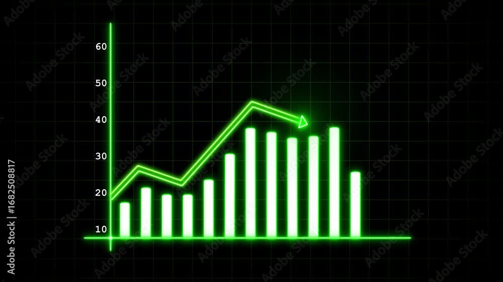 Poster animated green neon bar chart financial growth business data technology marketing presentation loop.