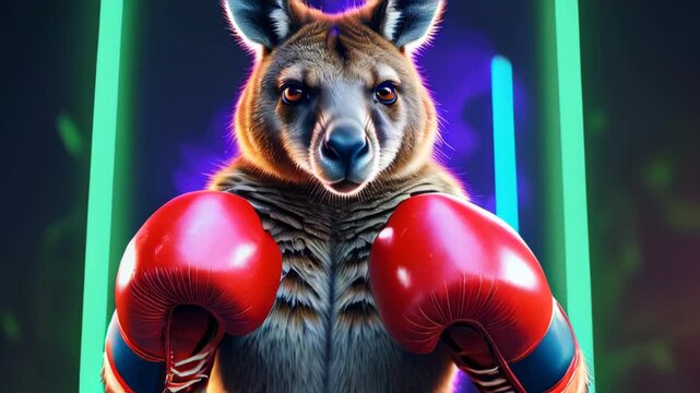 A kangaroo wearing boxing gloves, captured in a playful fighting stance, symbolizing strength, agility, and a fun twist on the animal&rsquo;s natural power