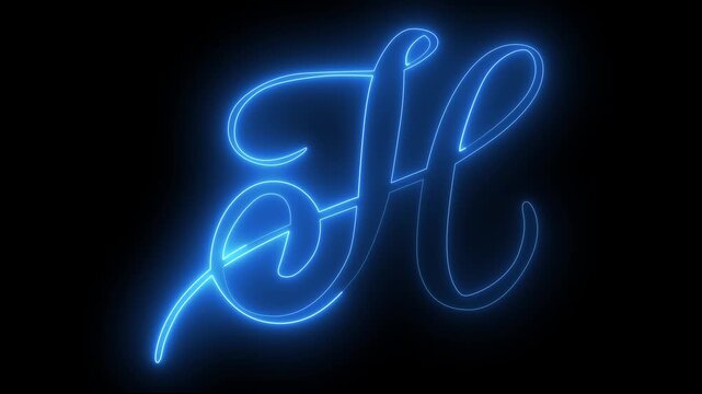 4K neon H alphabet on black background. H alphabet neon moving outline for an online shop, blog, web, cafe, and hotel on a Technology video material animation. Easy to use in any video.