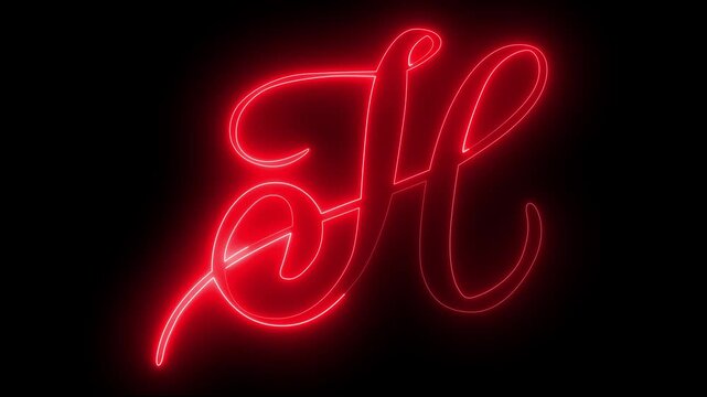 4K neon H alphabet on black background. H alphabet neon moving outline for an online shop, blog, web, cafe, and hotel on a Technology video material animation. Easy to use in any video.