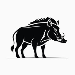 Fototapeta premium Warthog Boar Animal Vector Logo in Black and White, Minimalist and Simple Design, Perfect for Wildlife Branding, Nature Illustration, and Unique Animal Identity 