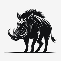 Fototapeta premium Warthog Boar Animal Vector Logo in Black and White, Minimalist and Simple Design, Perfect for Wildlife Branding, Nature Illustration, and Unique Animal Identity 