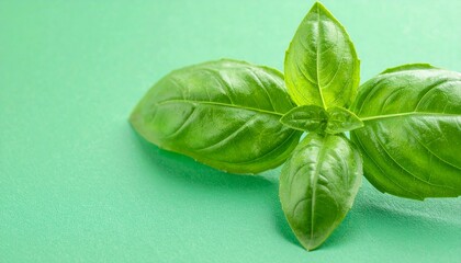 Obraz premium Fresh vibrant basil leaves on a bright green background, perfect for culinary projects