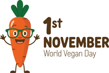 Happy carrot character celebrates world vegan day on november 1st
