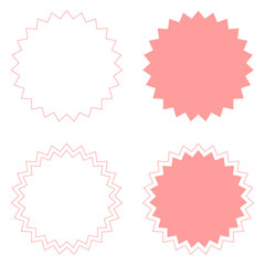 ピンクのギザギザ円形バッジセット（白抜き・塗りつぶし・一重線・二重線）