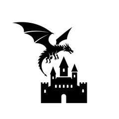 Dragon flying above the castle