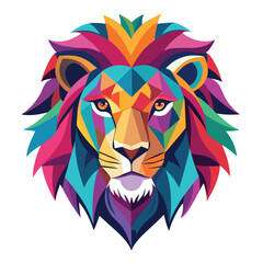Geometric Lion Face Vector Illustration, Vibrant Multi-Color Mane with Cyan, Magenta, and Yellow, Clean Stylized Design