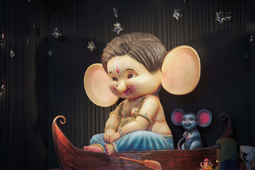 Cute baby Ganpati idol, Artistic child Ganesha statue, Ganesh murti with mouse, Creative Ganpati...
