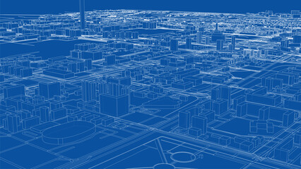 Blue Wireframe Cityscape