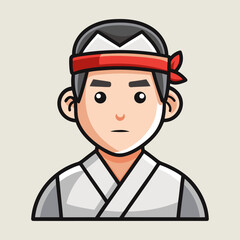 Minimal Japanese Sushi Chef Icon with Traditional Headband, Vector Illustration, Asian Cuisine, Culinary Symbol, Modern Flat Design Graphic