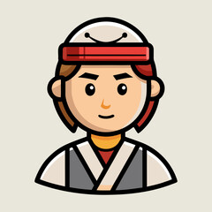 Minimal Japanese Sushi Chef Icon with Traditional Headband, Vector Illustration, Asian Cuisine, Culinary Symbol, Modern Flat Design Graphic