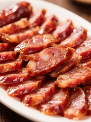 Sliced Sausages Arranged on a White Plate