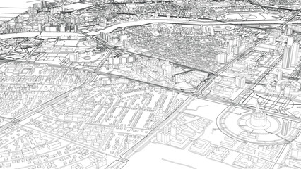 Fototapeta premium Intricate Cityscape Blueprint