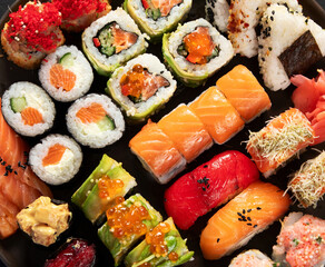 Sushi Set. Rolls, sushi of different types on a plate.
