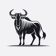 Obraz premium Wildebeest Animal Vector Logo in Black and White, Minimalist Design, Ideal for Wildlife Branding, Nature Illustration, and Distinct Animal Identity 